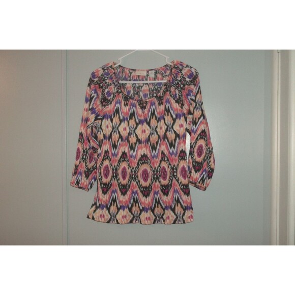 Chico’s 0 (S) Geometric Print Shirt Blouse Multi Color 3/4 Sleeves - Picture 1 of 5